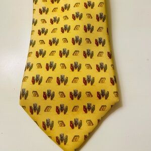Salvatore Ferragamo Yellow Silk Tie Book Pattern Vintage Unique EUC